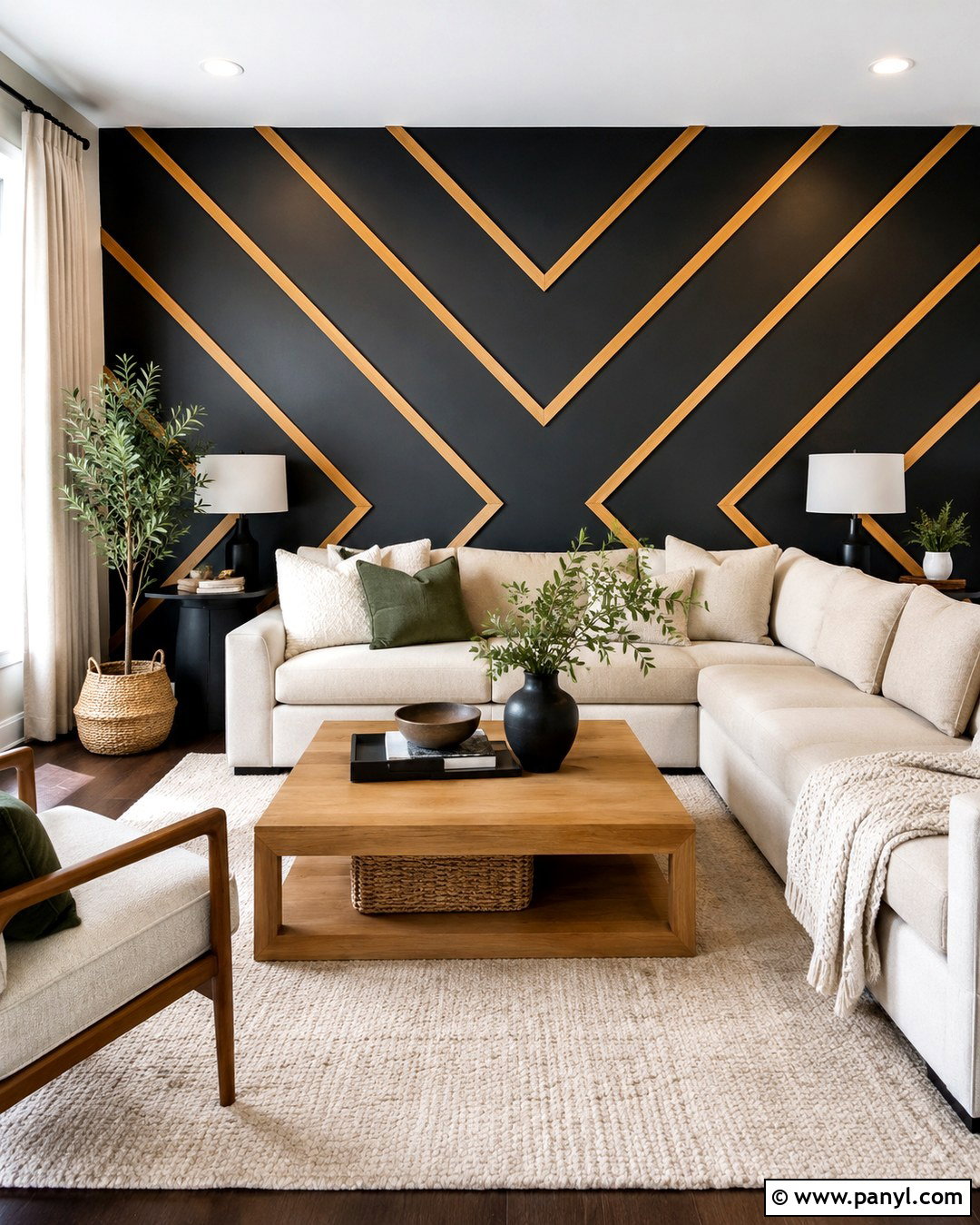 Black Wall With Wood Chevron Trim - 20 Black Accent Wall With Wood Trim Ideas