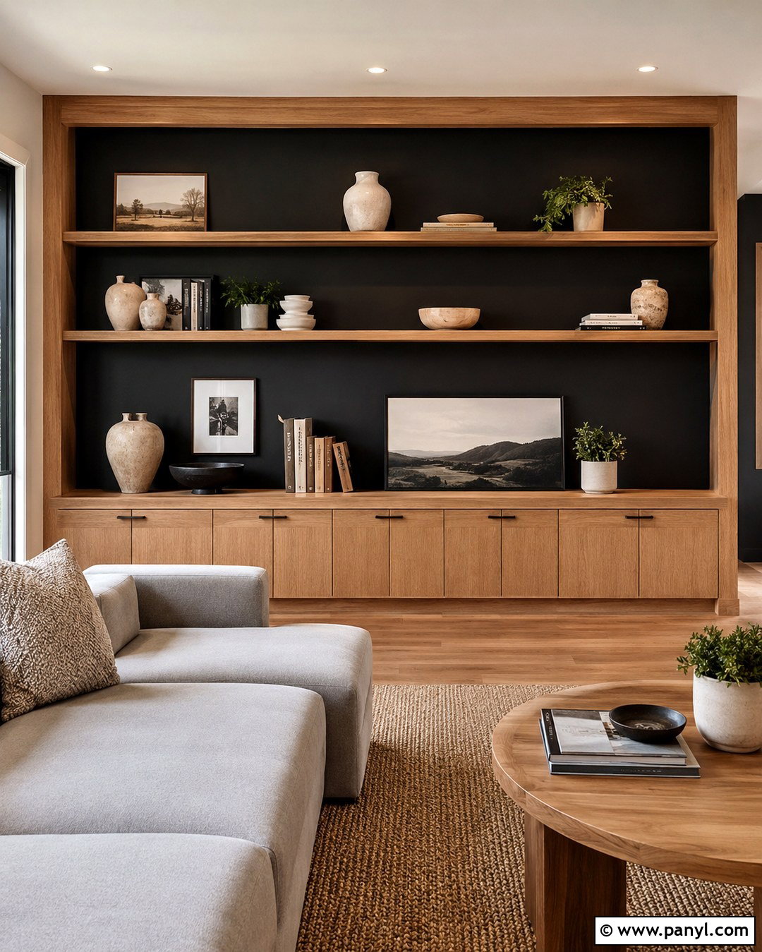 Black Wall With Wood Shelf Trim - 20 Black Accent Wall With Wood Trim Ideas