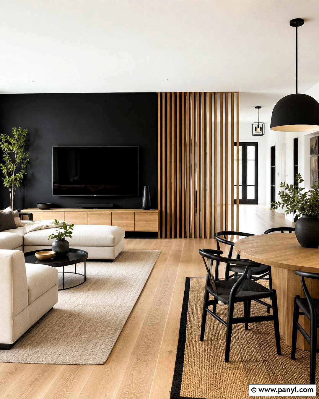 Black Wall With Wood Slat Room Divider - 20 black wall with wood slats