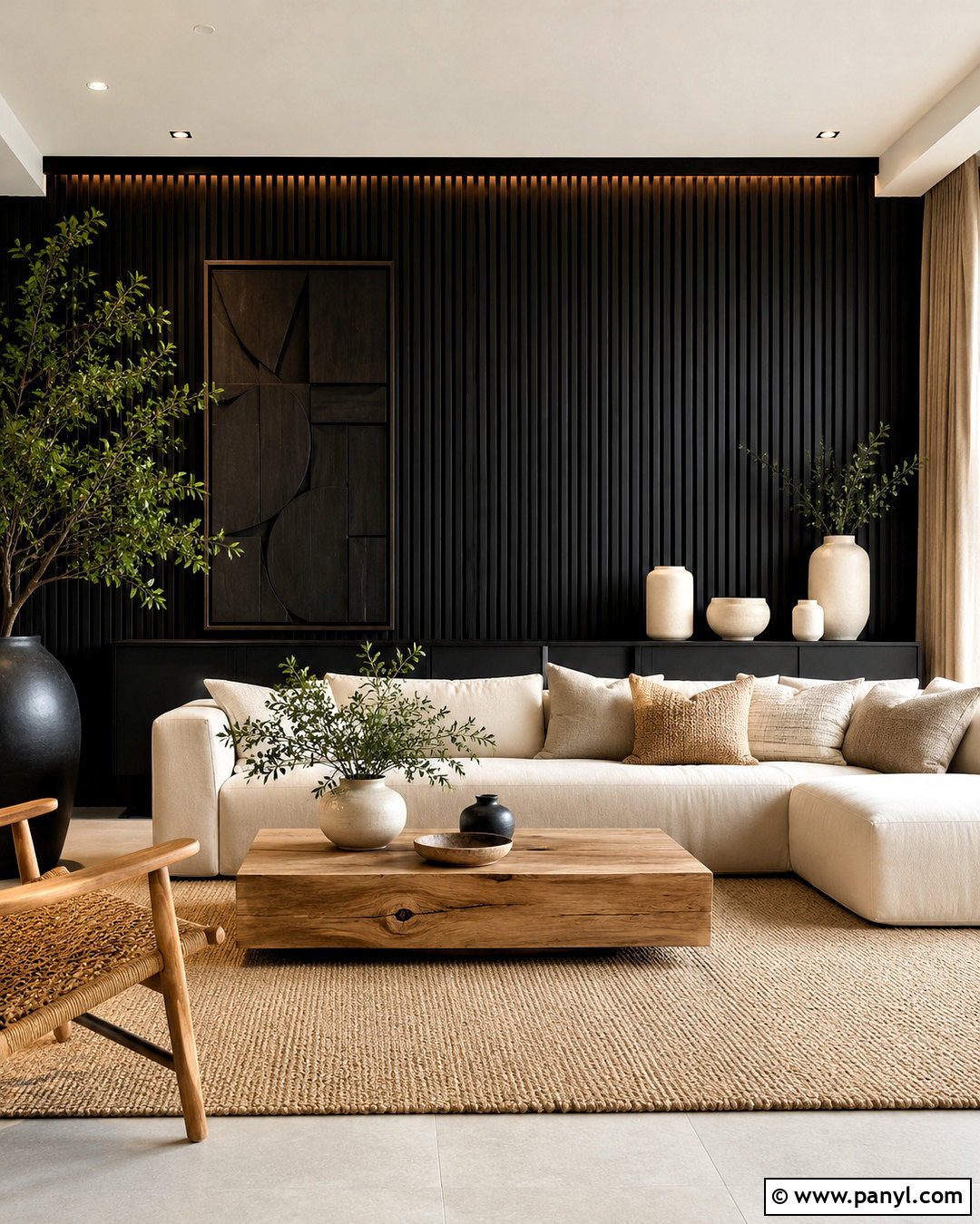 Black Wall With Wood Slats - 20 black wall decor ideas