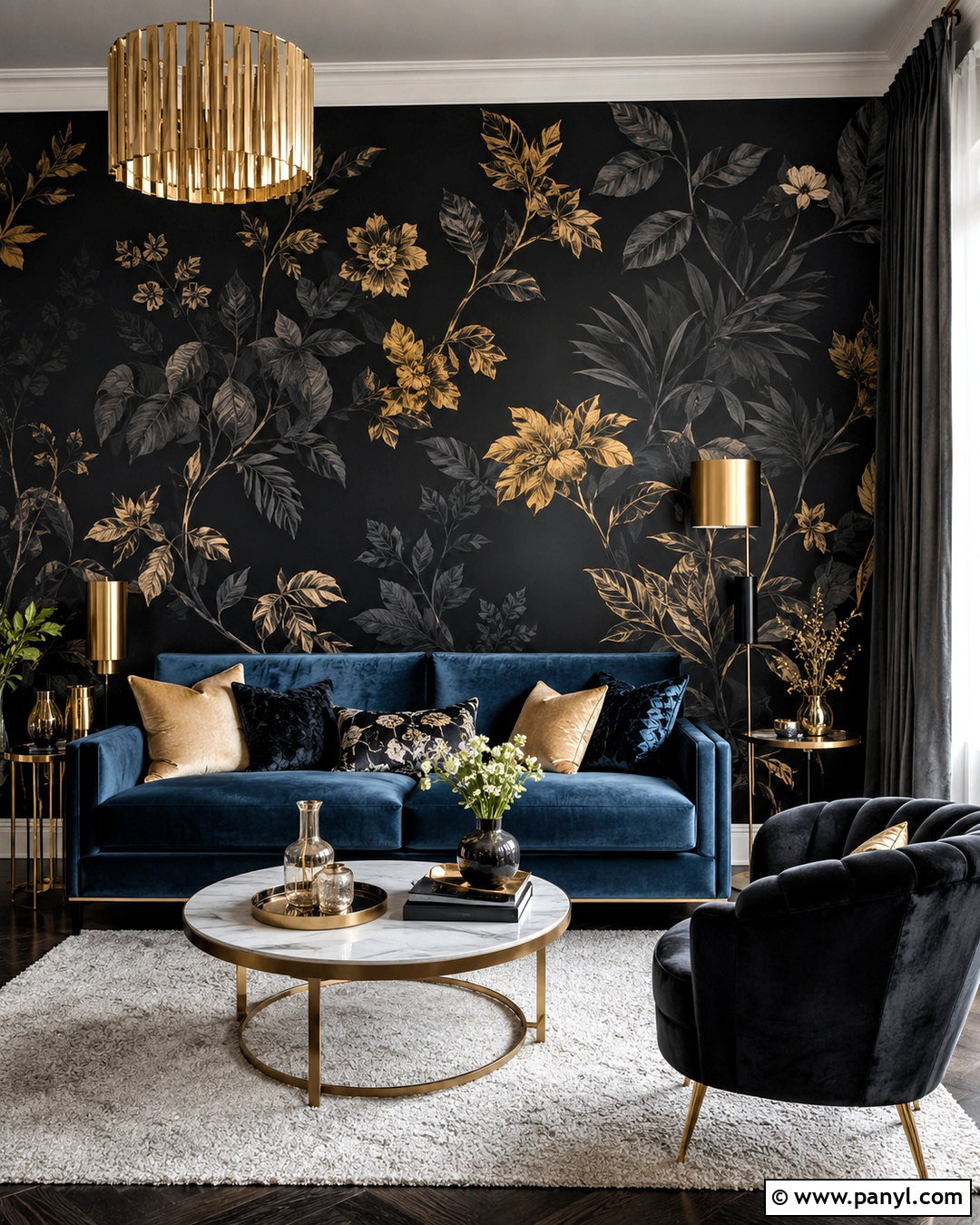 Black Wallpaper Wall - 20 black living room wall ideas