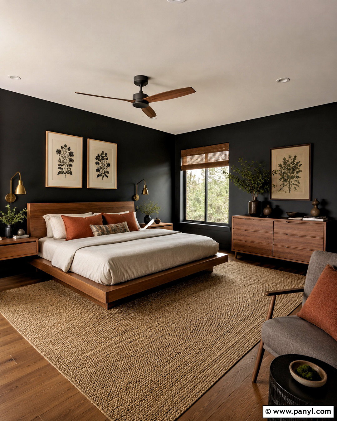 Black Walls And Warm Wood Bedroom - 20 black walls bedroom ideas