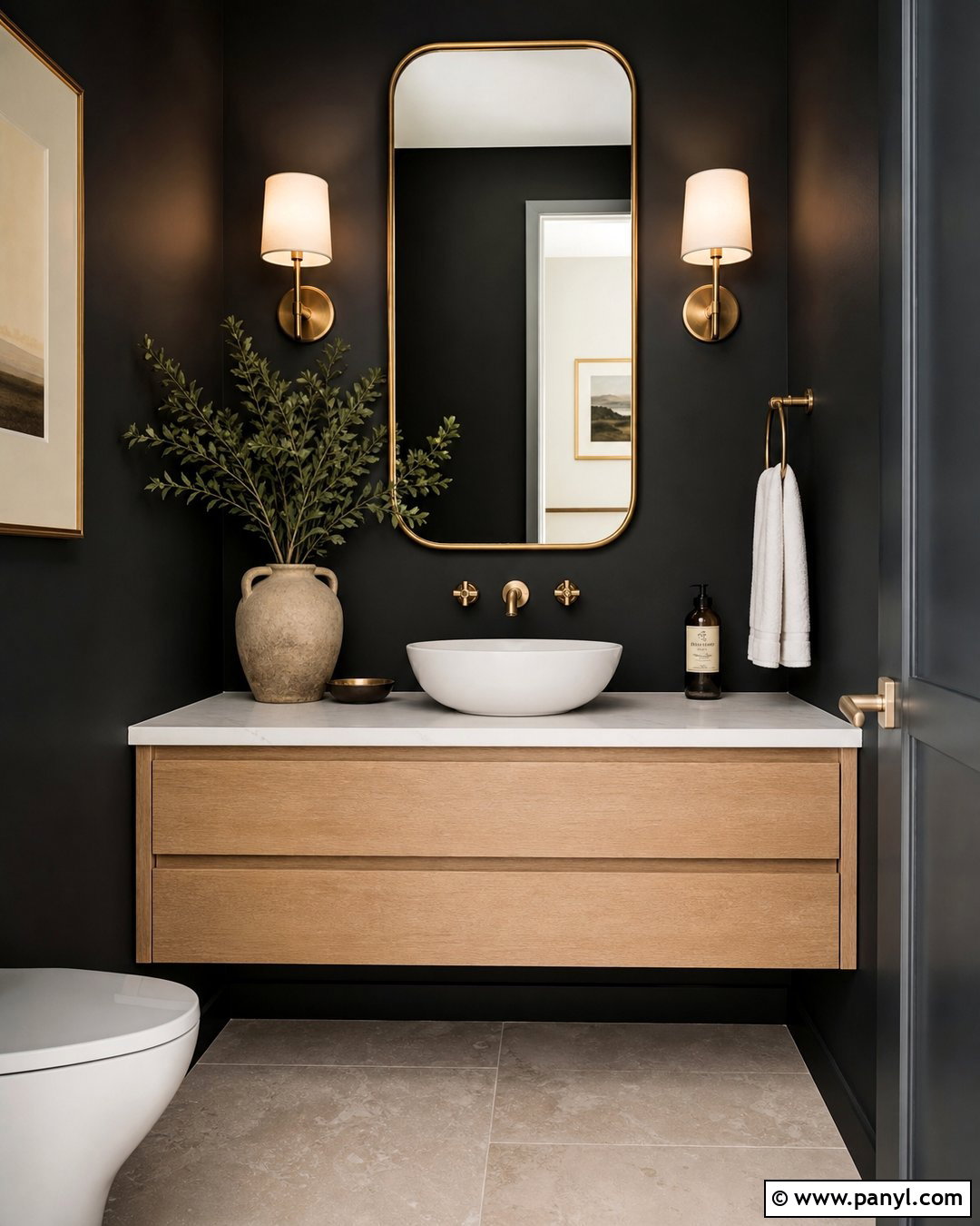 Black Walls In A Small Powder Room - 20 How To Style Black Walls