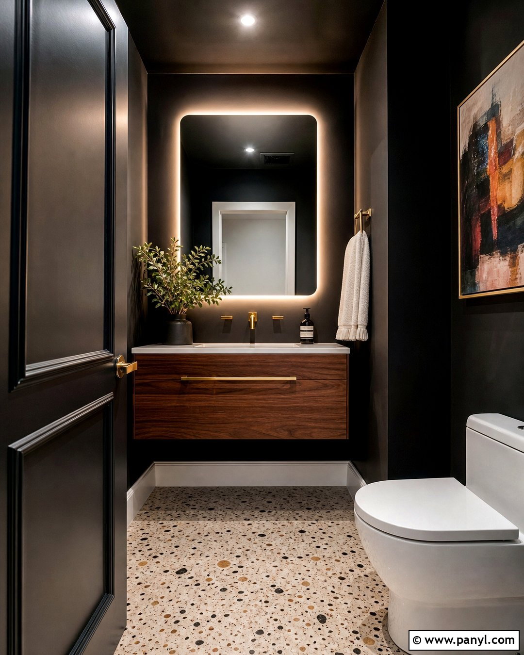 Black Walls With A Black Ceiling - 20 Black Walls Half Bath Ideas