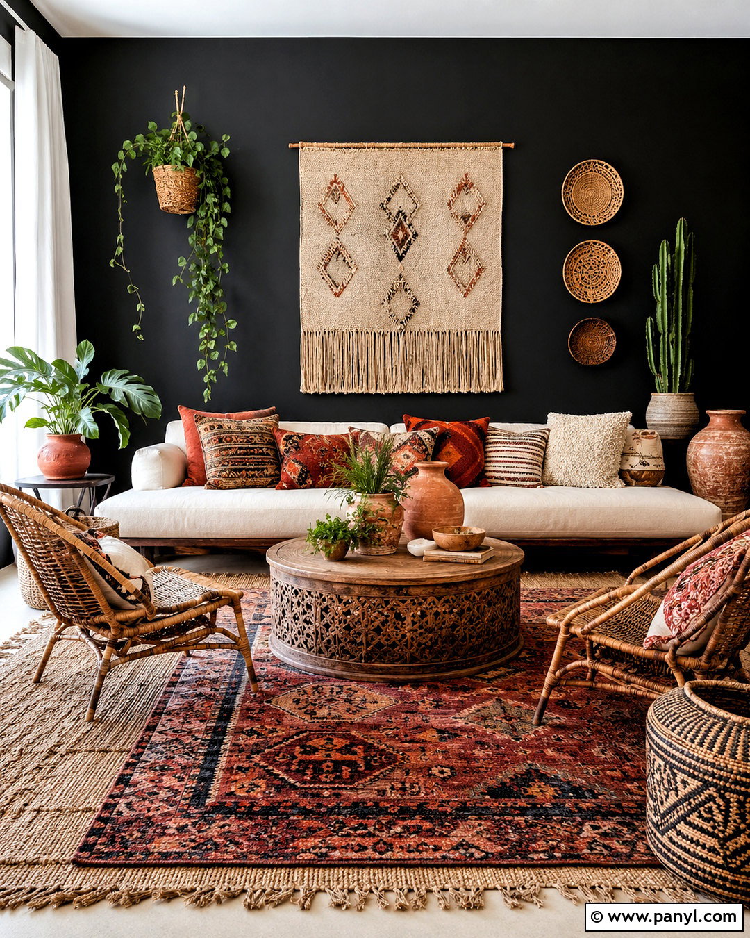 Black Walls With Boho Decor - 20 black walls living room ideas