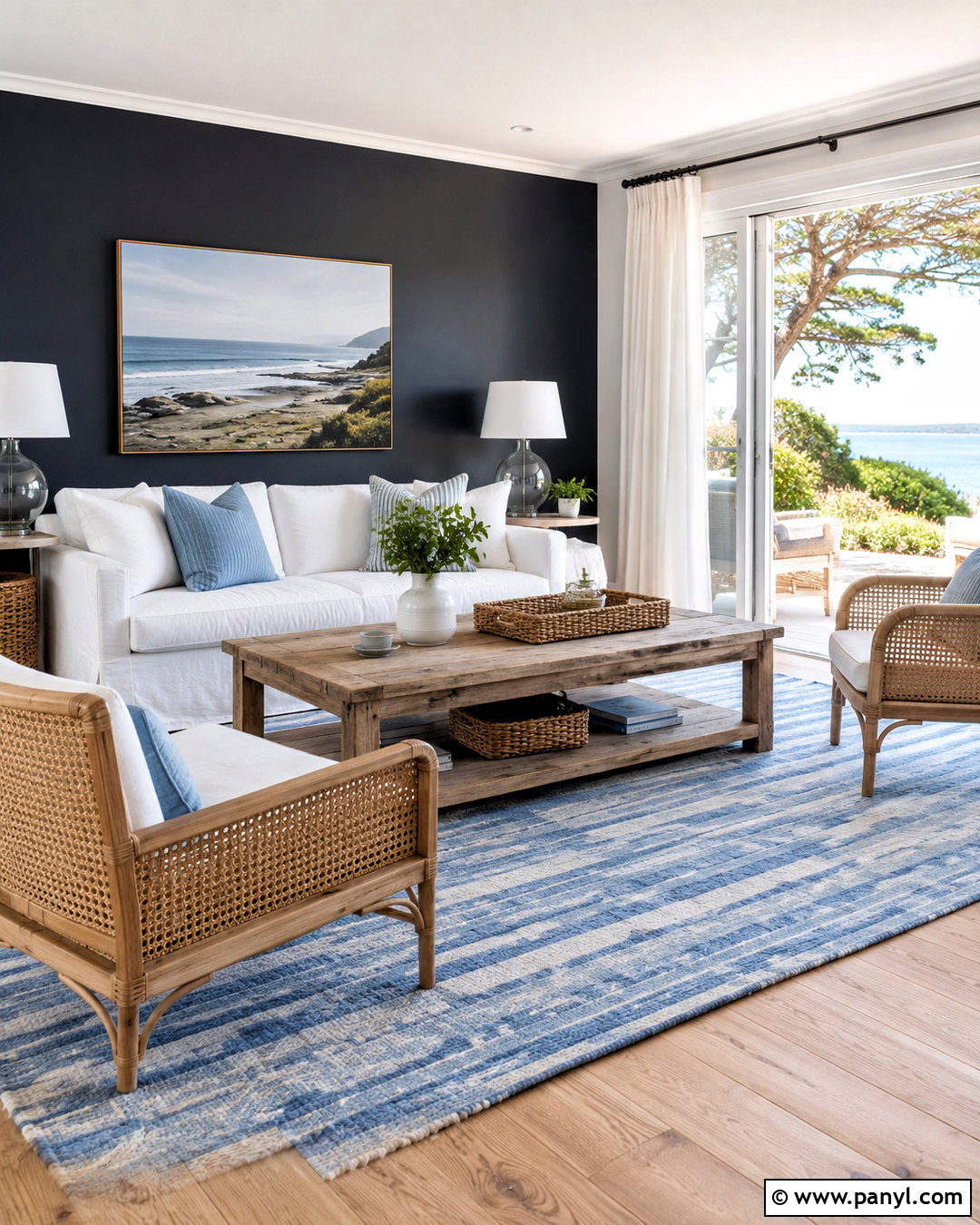 Black Walls With Coastal Furniture - 20 black walls living room ideas