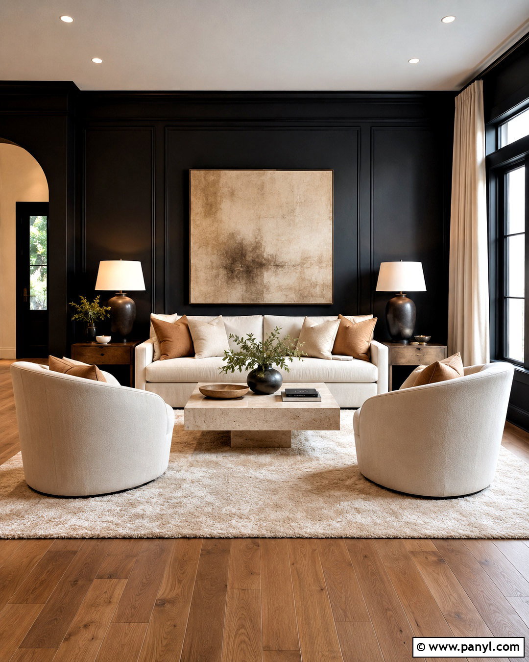 Black Walls With Cream Furniture - 40 Black Painted Walls
