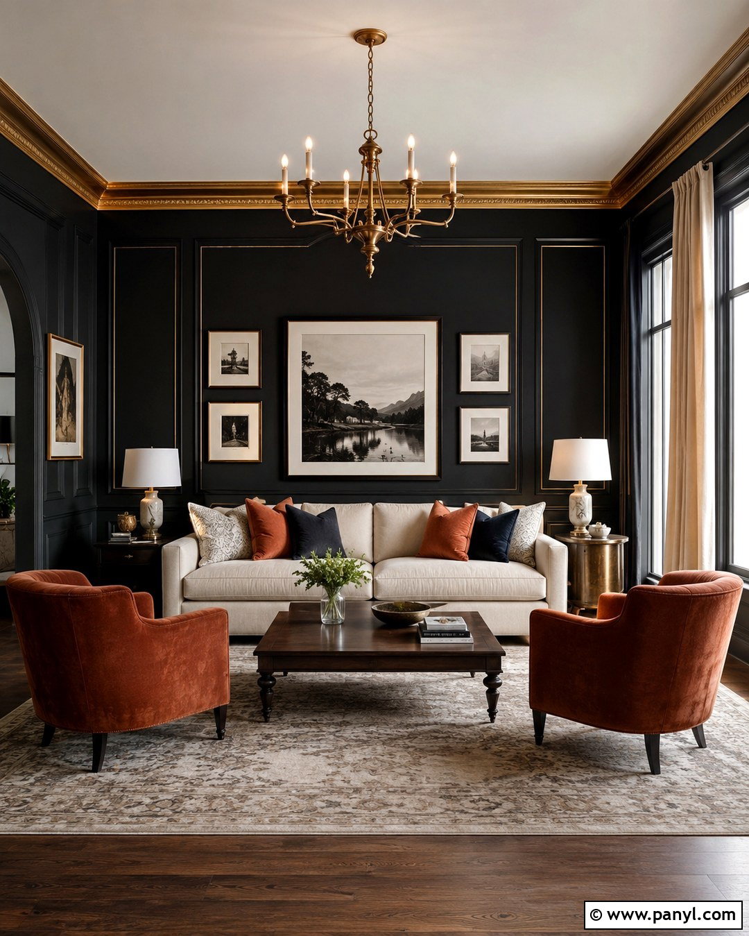 Black Walls With Gold Crown Molding - 20 Black Walls Gold Trim Ideas