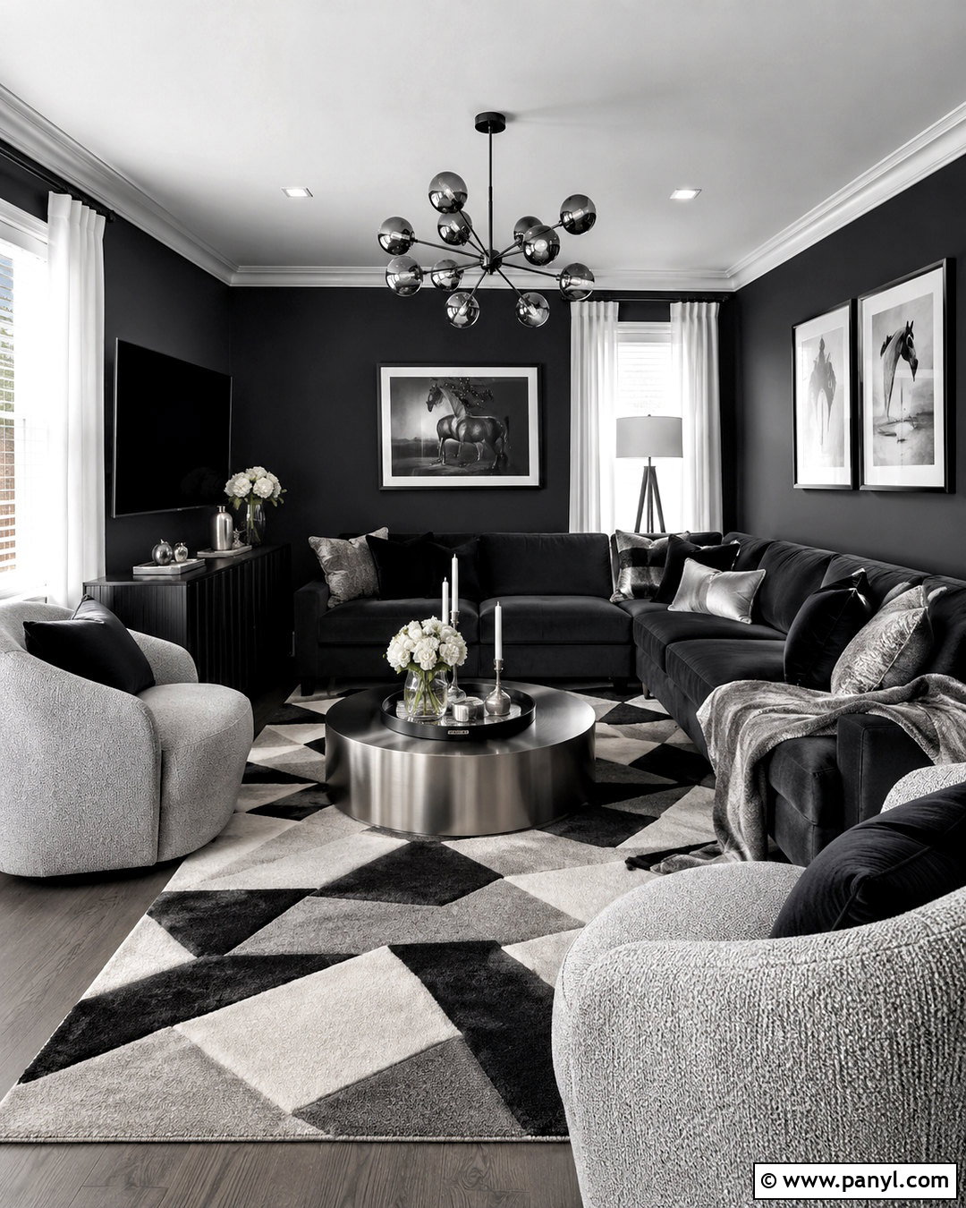 Black Walls With Gray Monochrome Decor - 20 black walls living room ideas