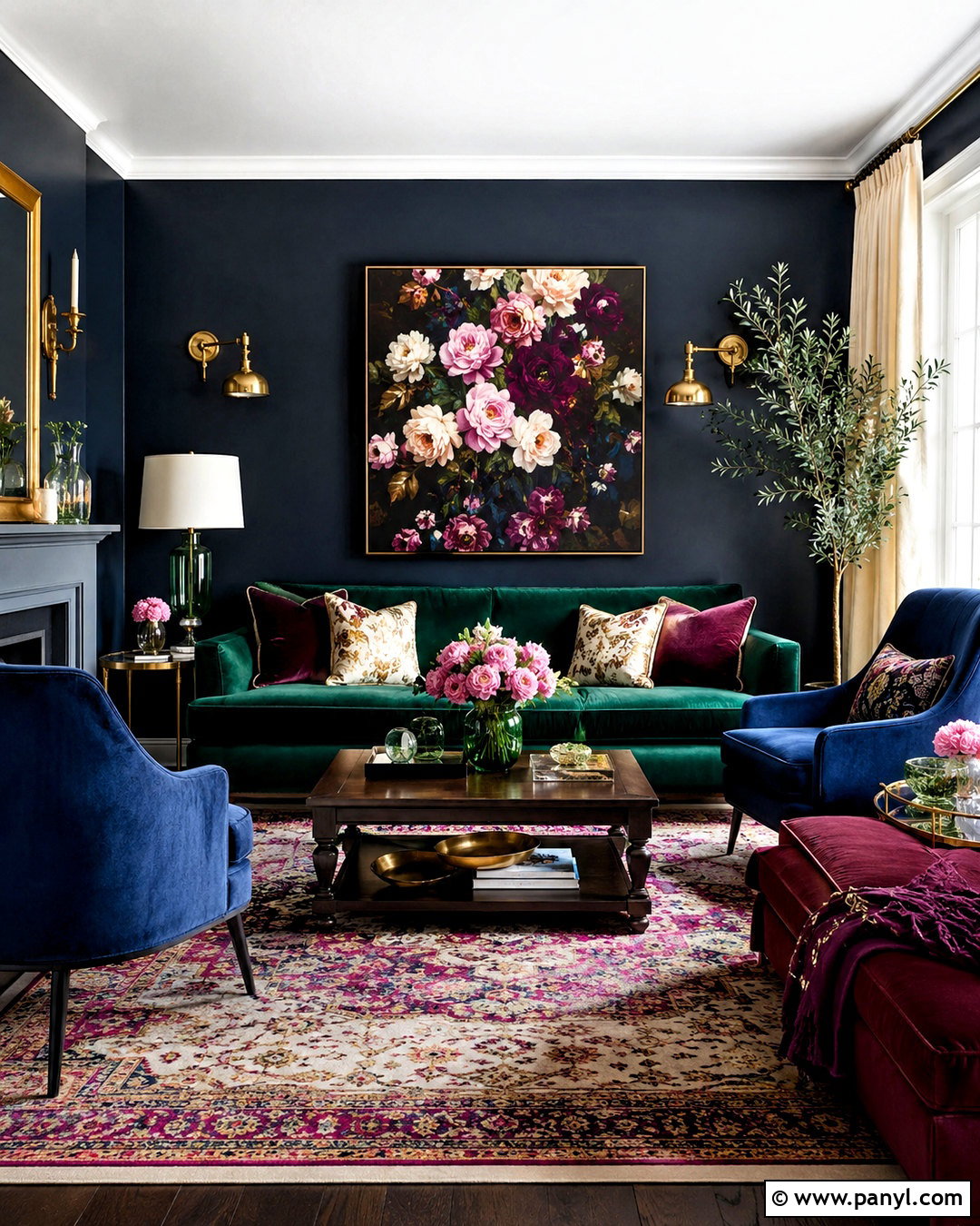 Black Walls With Jewel-Tone Furniture - 20 black walls living room ideas