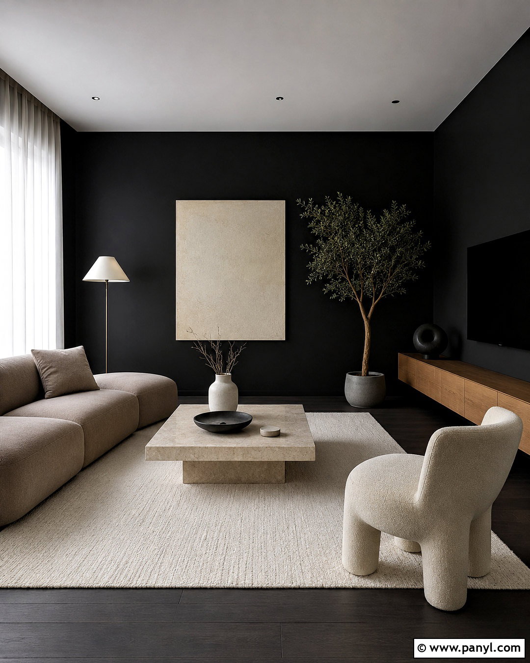 Black Walls With Modern Minimalist Decor - 20 black walls living room ideas