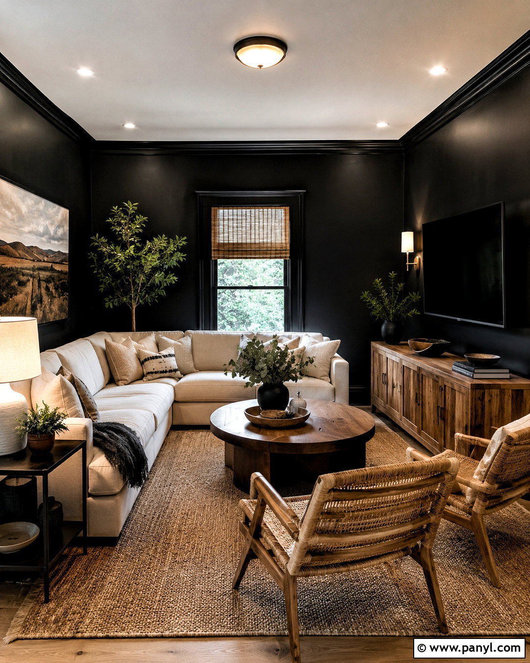 Black Walls With Natural Wood - 40 Black Painted Walls