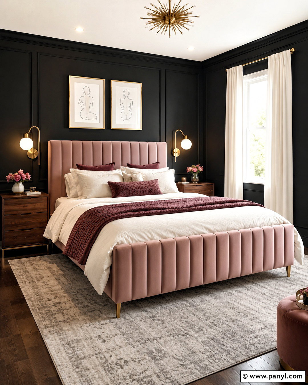 Black Walls With Pink Decor - 40 Black Painted Walls