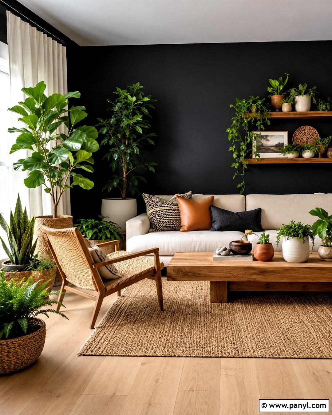 Black Walls With Plants - 40 Black Painted Walls