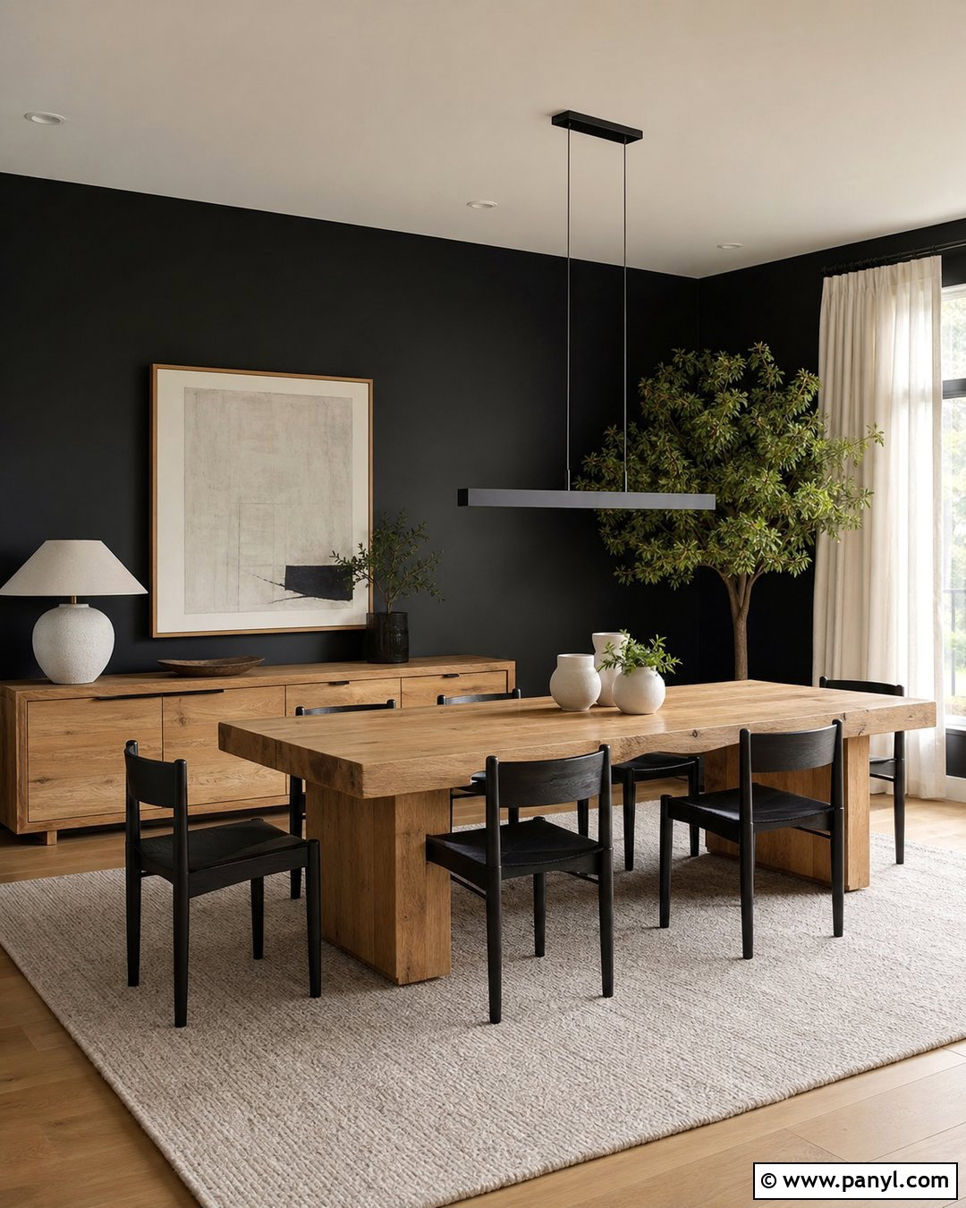 Black Walls With Raw Wood Furniture - 25 Wall Colour With Wooden Furniture Ideas
