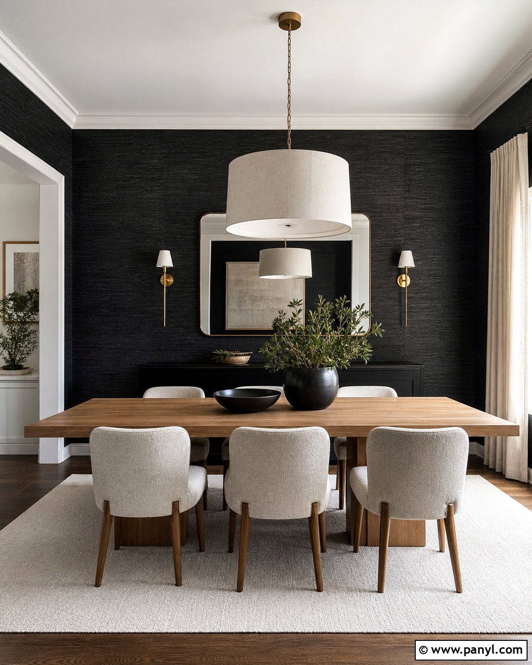 Black Walls With Subtle Pattern - 20 How To Style Black Walls