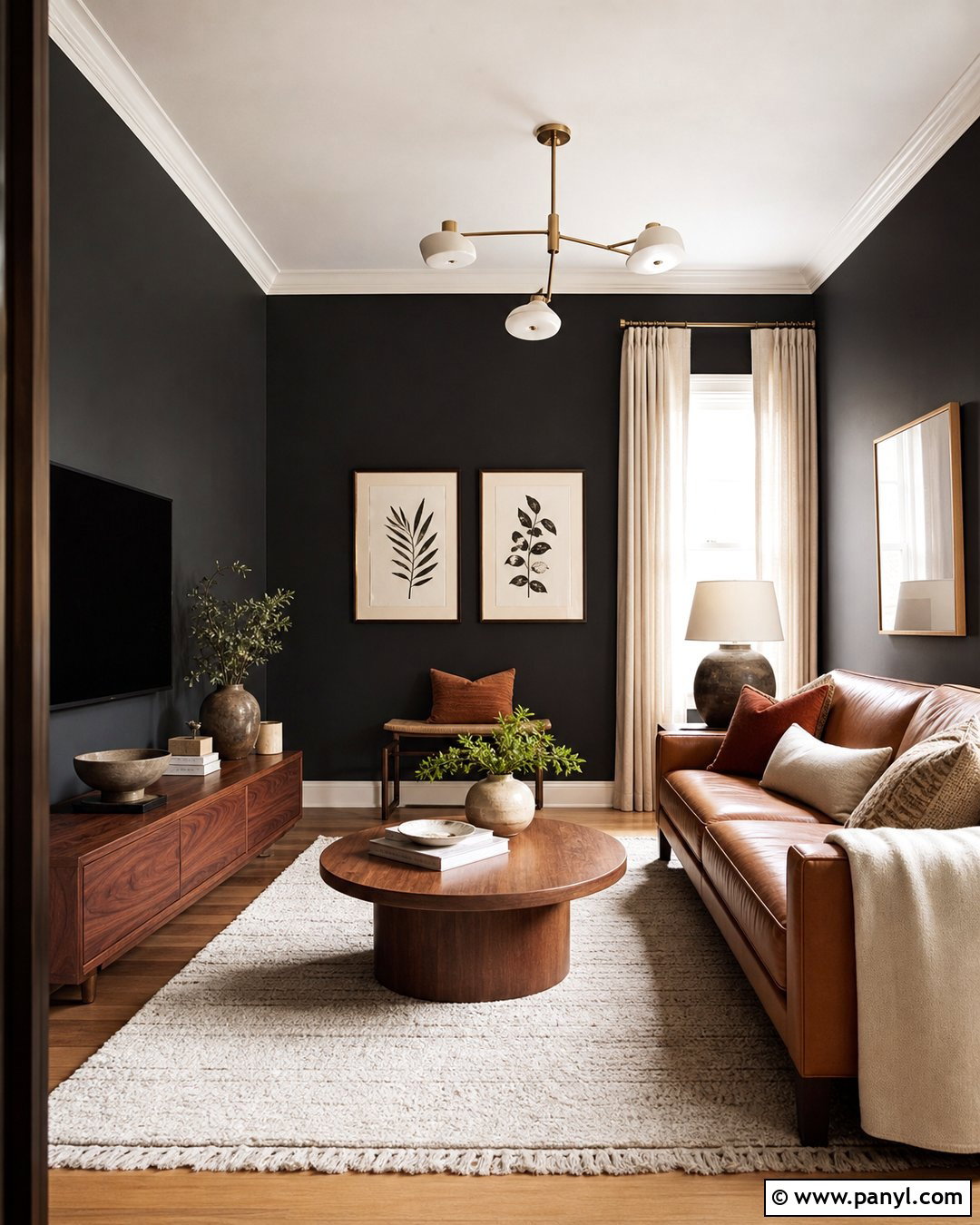 Black Walls With Warm Wood Furniture - 20 How To Style Black Walls