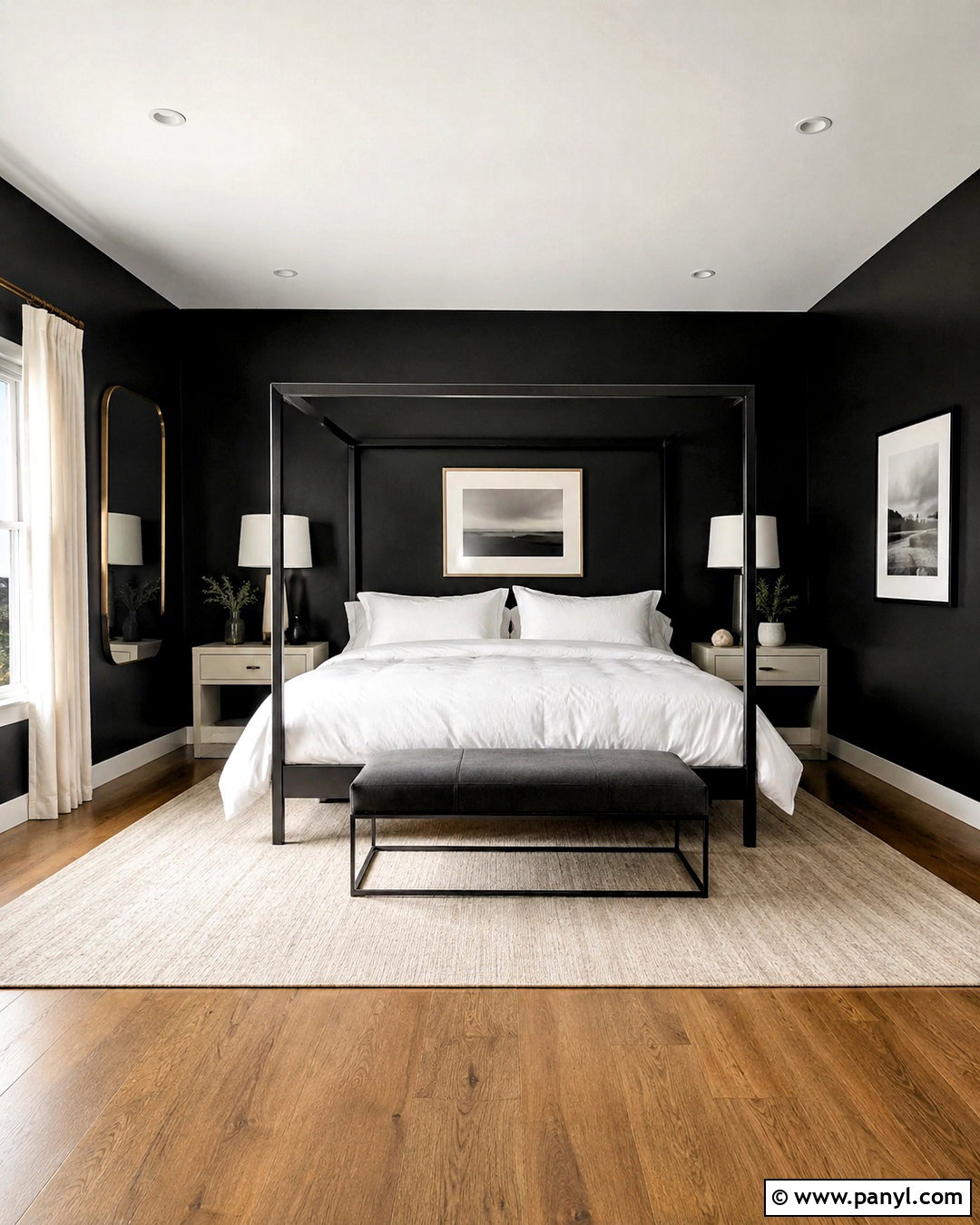 Black Walls With White Bedding - 20 black and white bedrooms