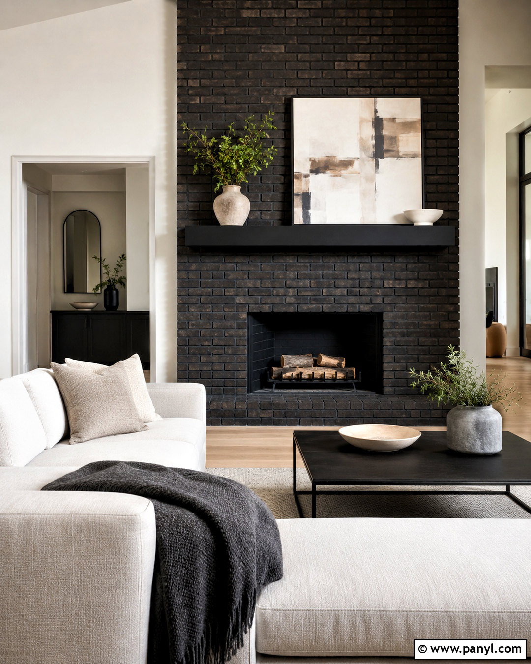 Black Wash Brick Fireplace With Black Mantel - 20 black wash brick fireplace ideas
