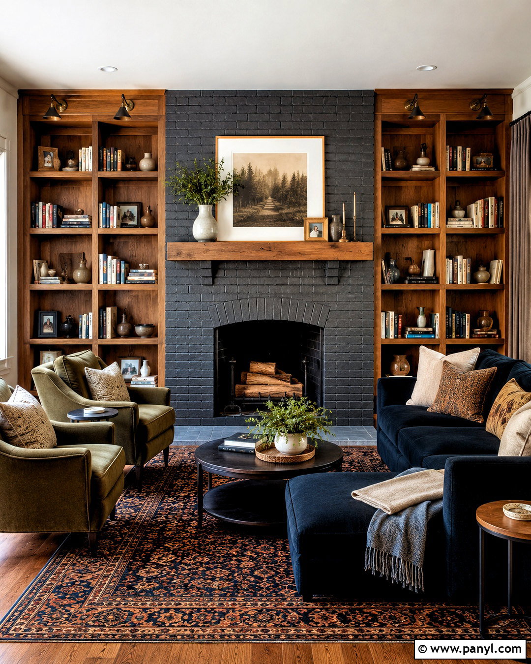 Black Wash Brick Fireplace With Bookcases - 20 black wash brick fireplace ideas