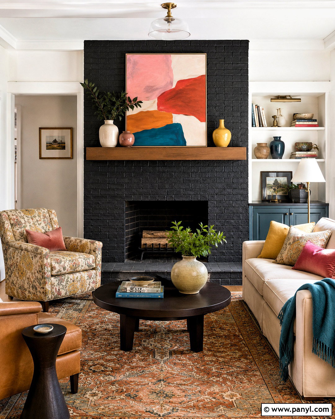 Black Wash Brick Fireplace With Colorful Decor - 20 black wash brick fireplace ideas