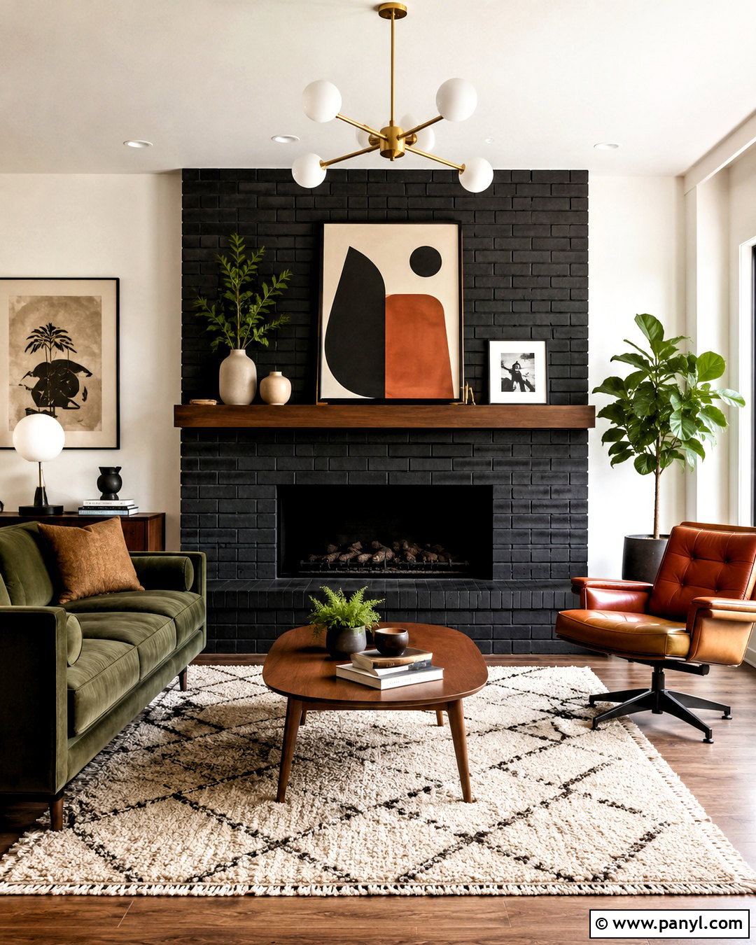 Black Wash Brick Fireplace With Midcentury Decor - 20 black wash brick fireplace ideas
