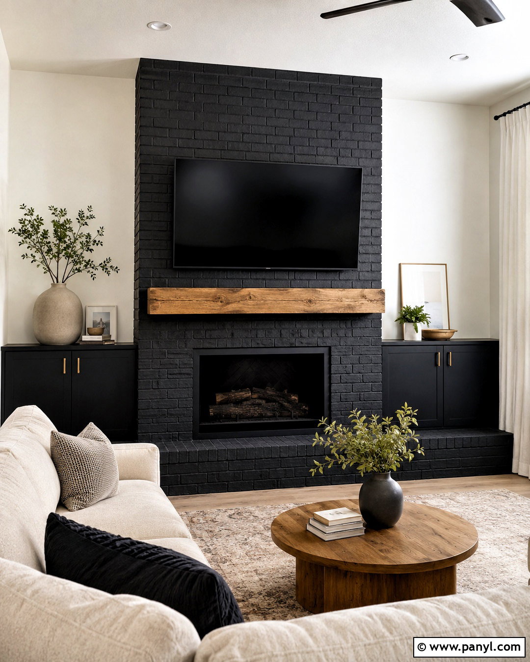 Black Wash Brick Fireplace With TV - 20 black wash brick fireplace ideas