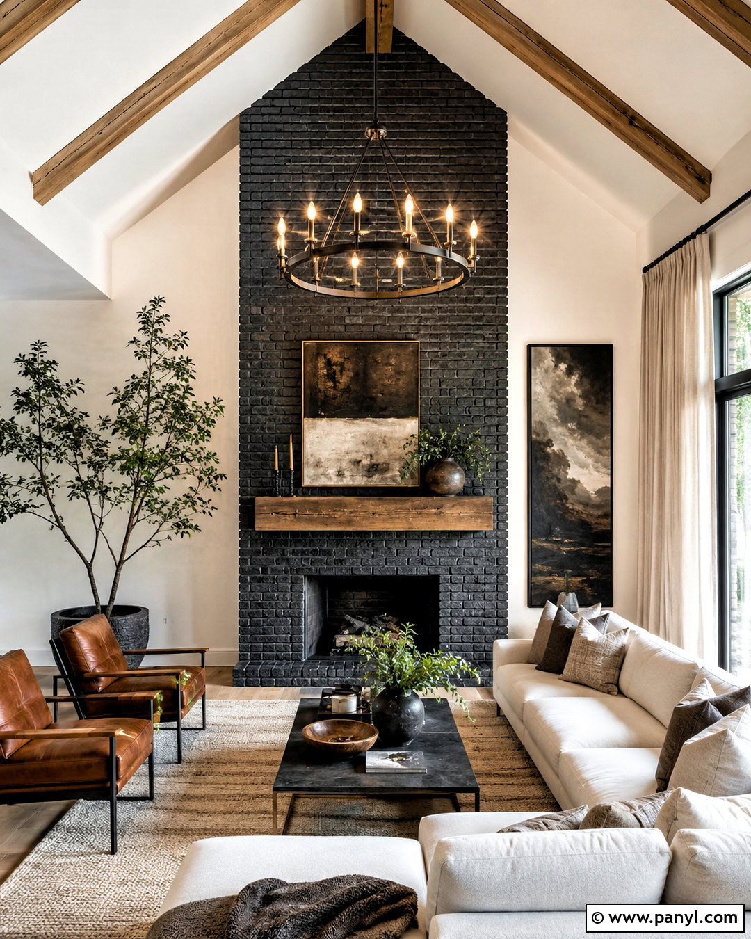Black Wash Brick Fireplace With Vaulted Ceiling - 20 black wash brick fireplace ideas