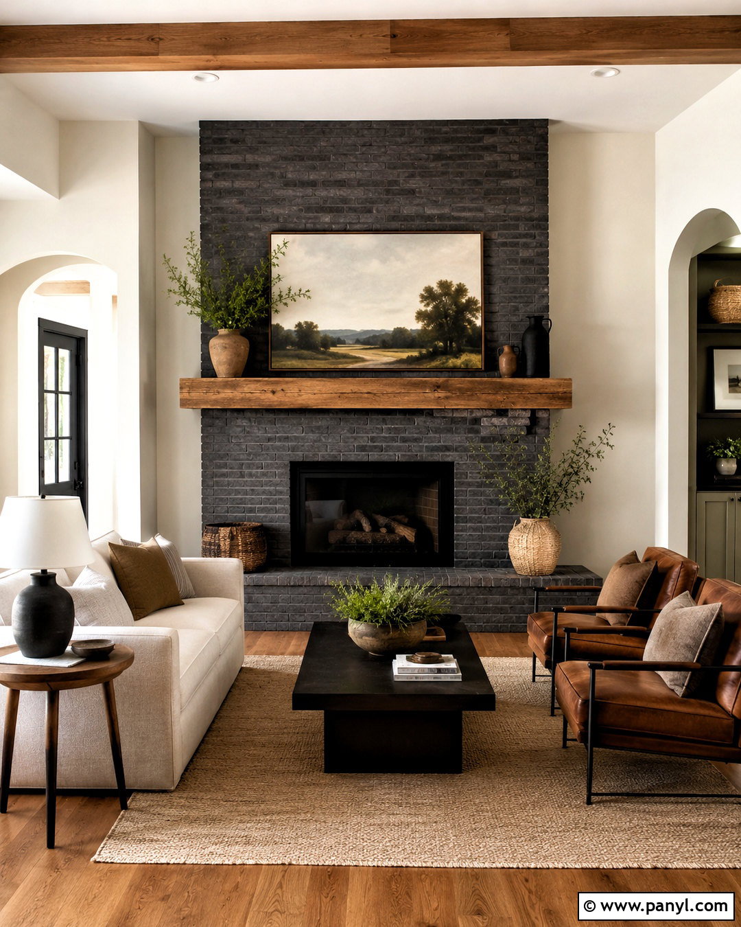 Black Wash Brick Fireplace With Wood Mantel - 20 black wash brick fireplace ideas