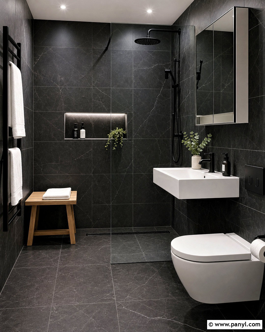 Black Wet Room With Clear Glass - 20 small black bathroom ideas