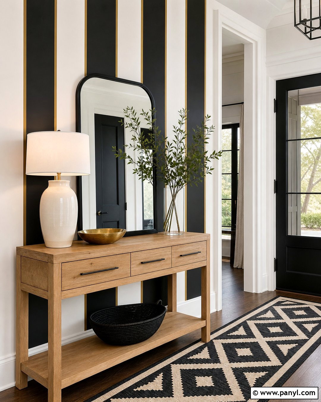 Black White And Gold Stripe Foyer Wall - 35 gold stripe wall ideas
