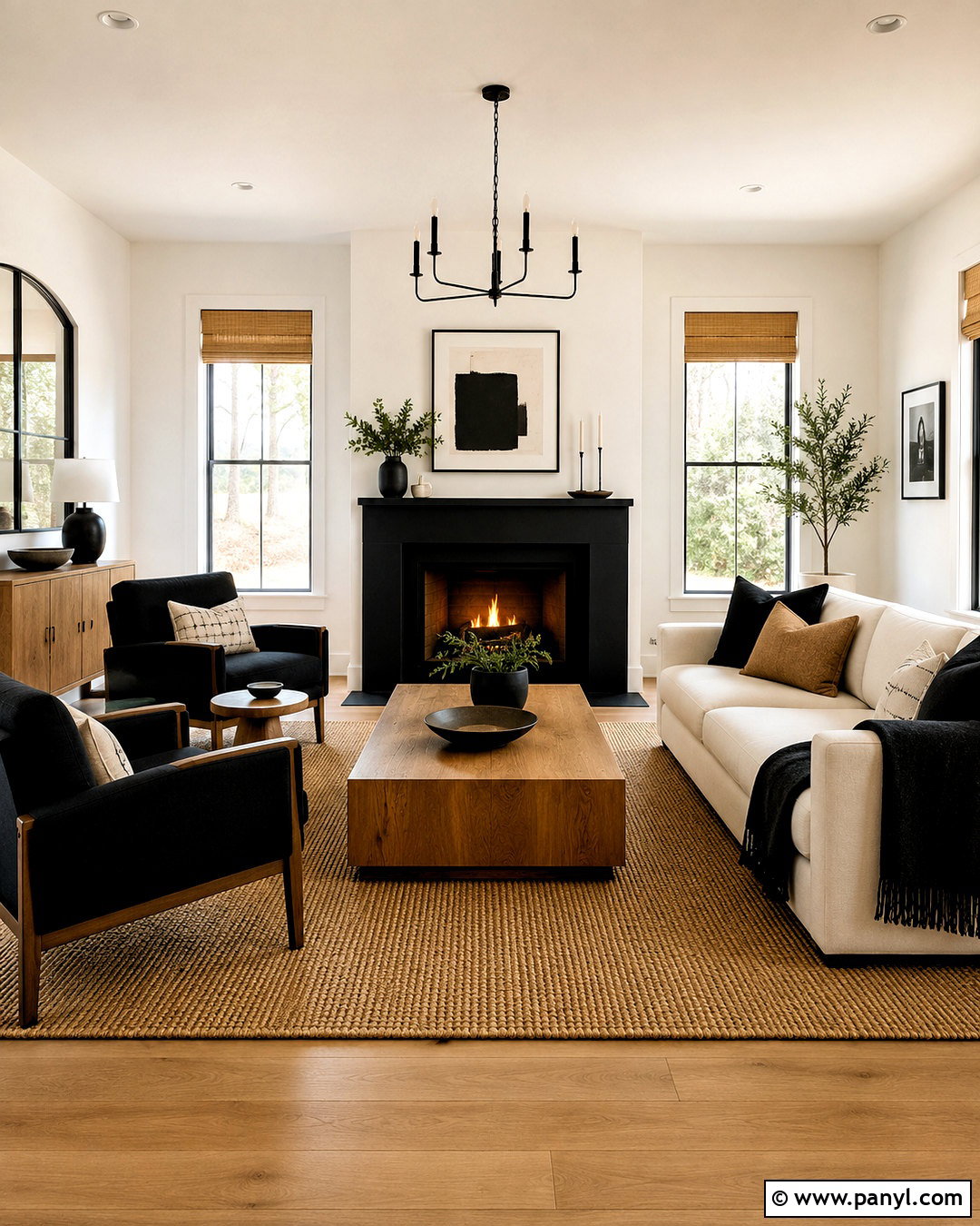 Black White And Natural Wood Living Room - 20 living room color combination ideas