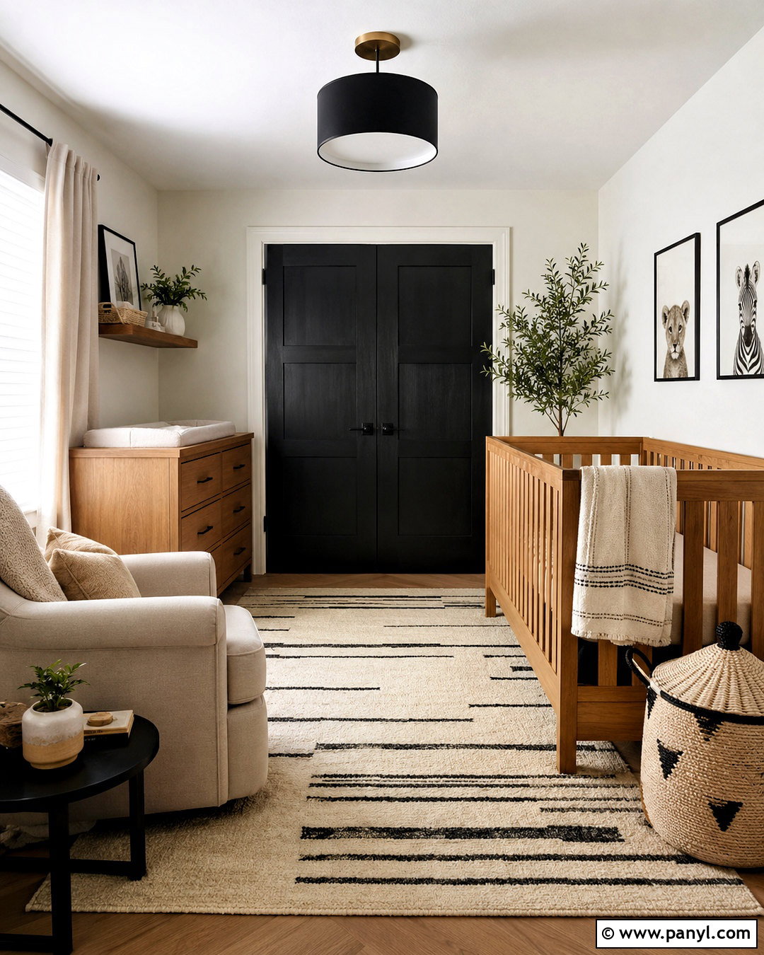 Black White And Warm Wood Nursery - 20 nursery color scheme ideas