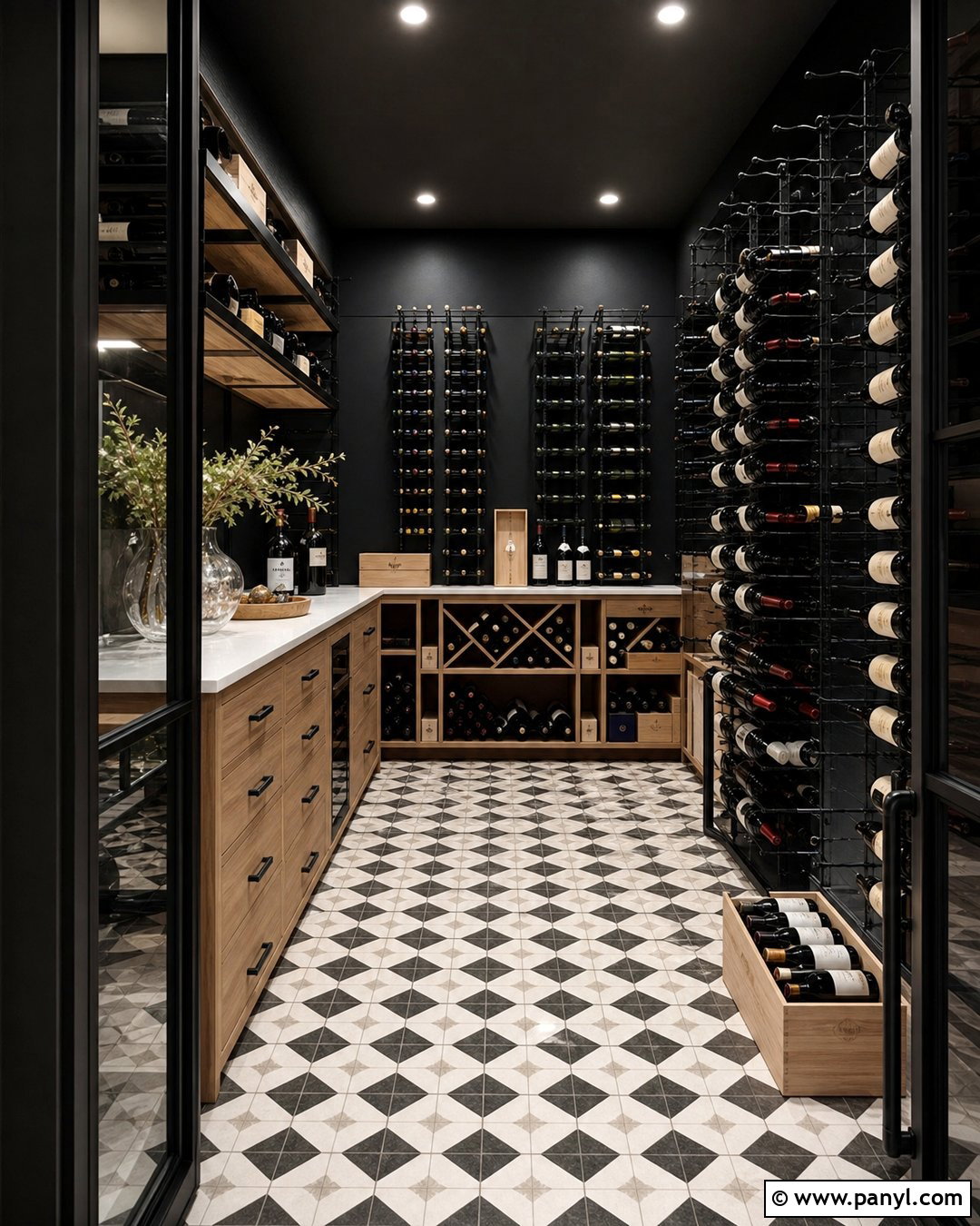 Black Wine Cellar With Patterned Tile - 20 Modern Wine Cellar With Black Walls