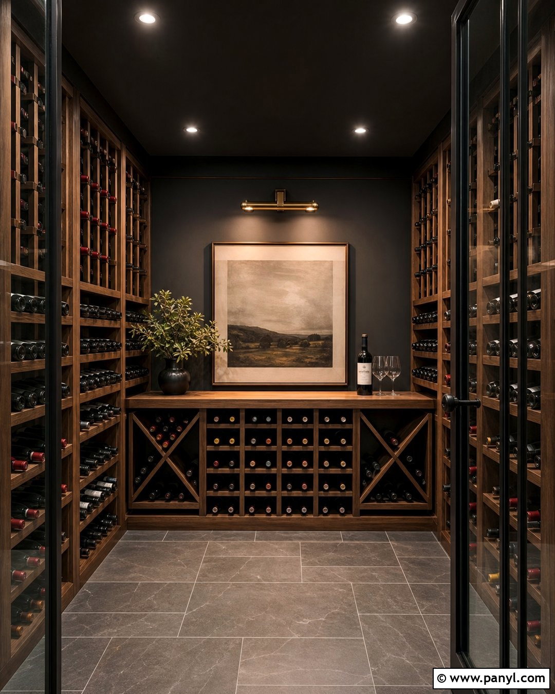 Black Wine Cellar With Walnut Racks - 20 Modern Wine Cellar With Black Walls