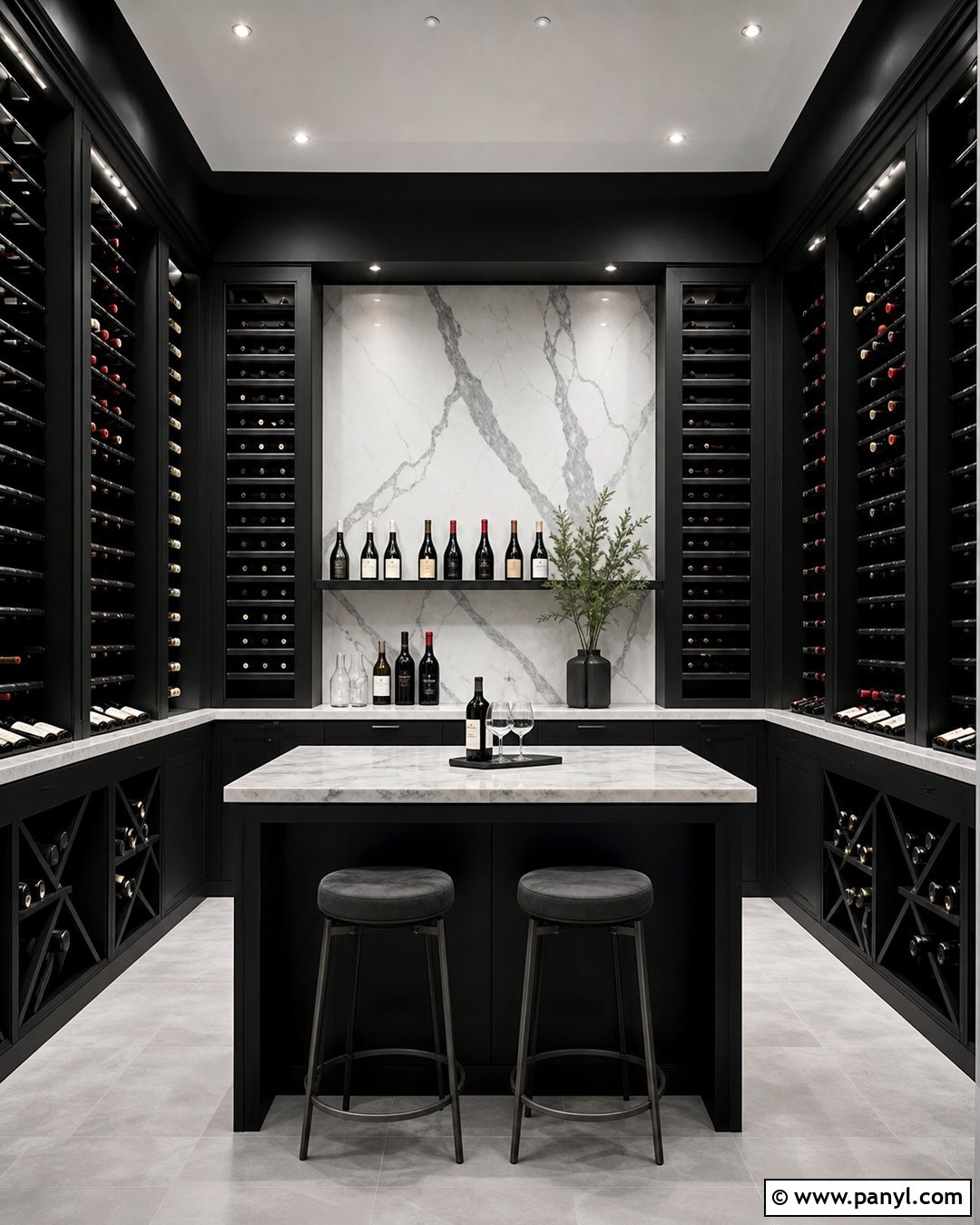 Black Wine Cellar With White Marble - 20 Modern Wine Cellar With Black Walls