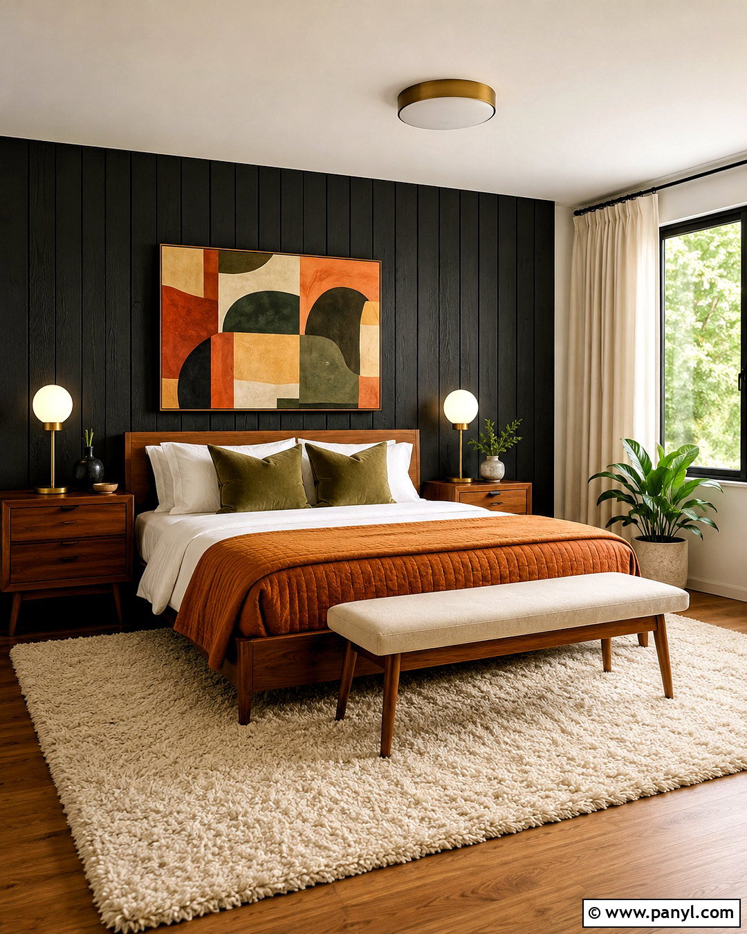 Black Wood Midcentury Bedroom Wall - 20 black wood accent wall ideas