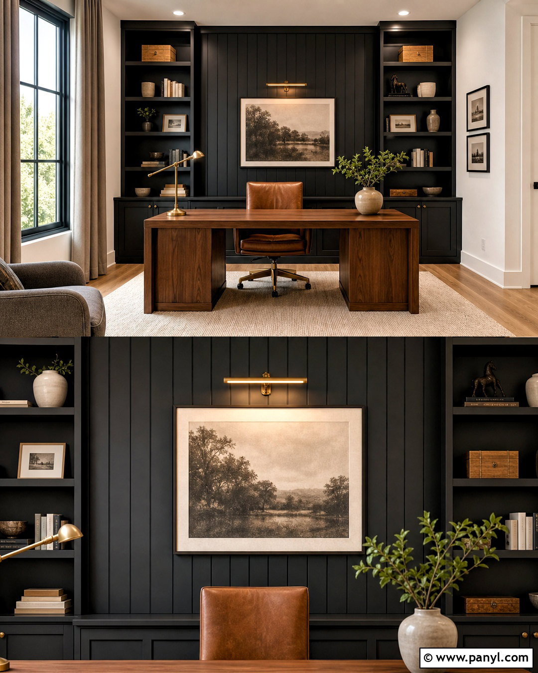 Black Wood Paneled Home Office - 20 wood interior walls
