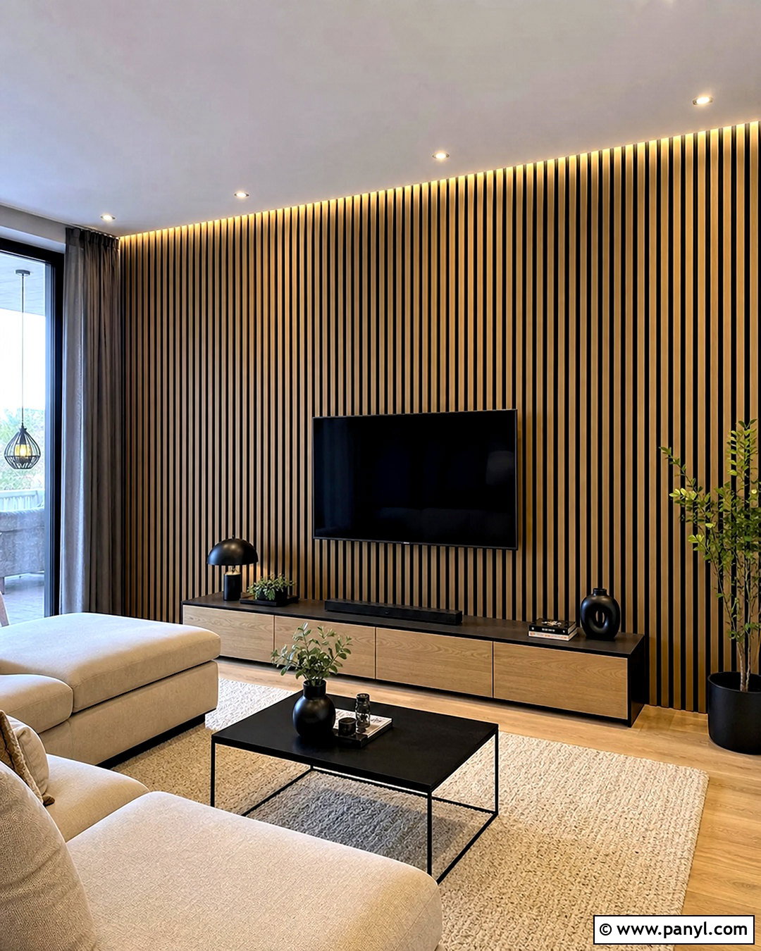 Black Wood Slat Accent Wall - 20 black accent wall ideas