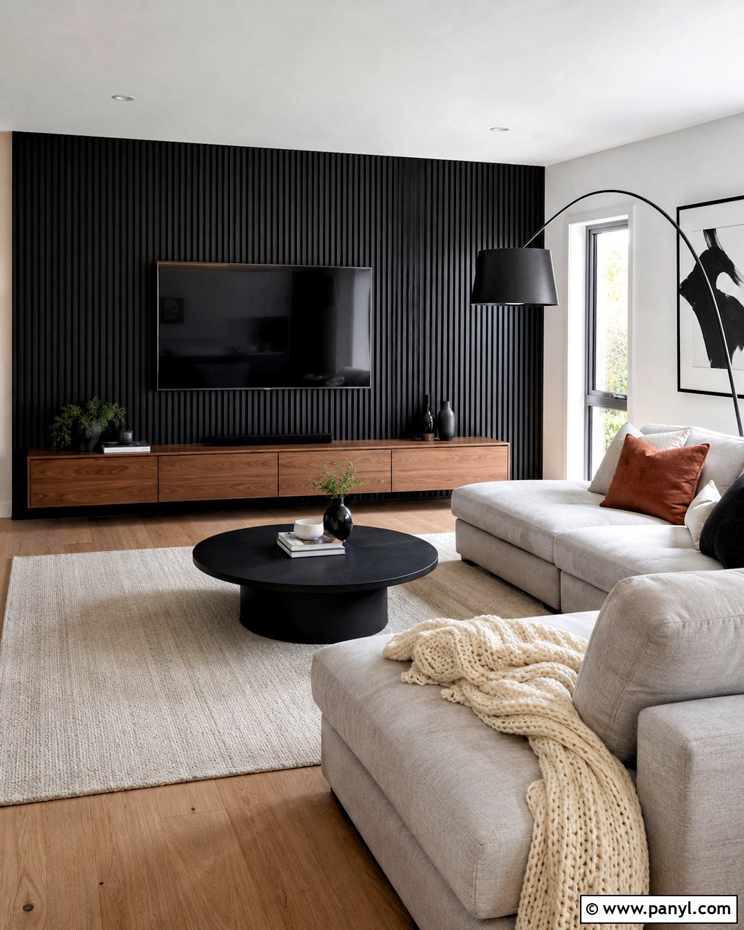Black Wood Slat Accent Wall - 20 black accent wall living room ideas