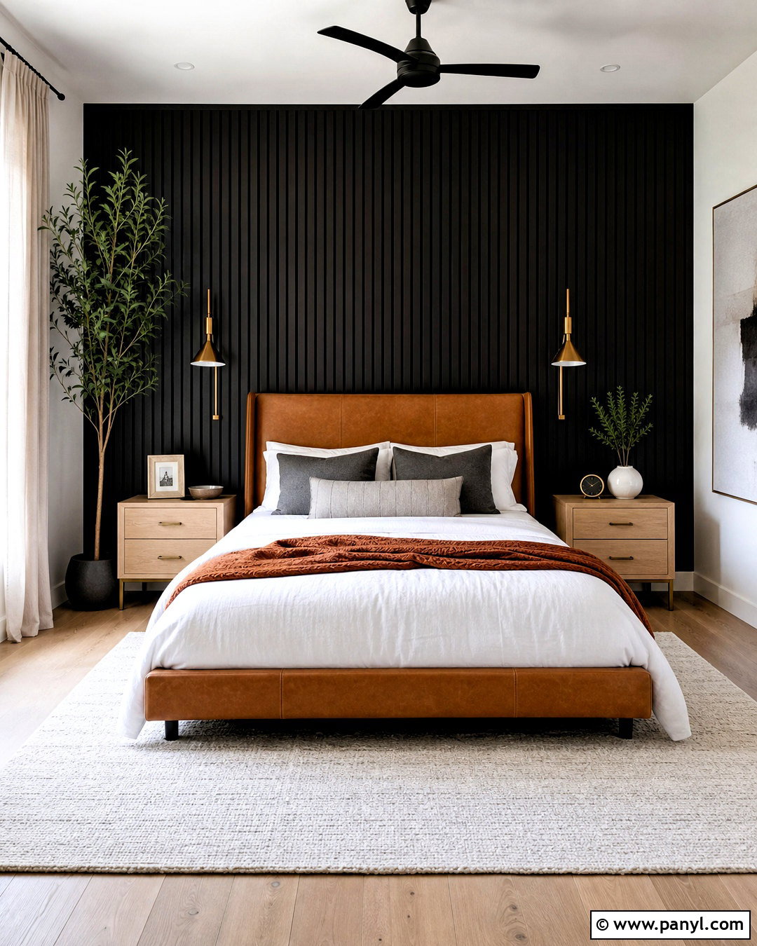 Black Wood Slat Accent Wall - 20 wood accent wall bedroom ideas