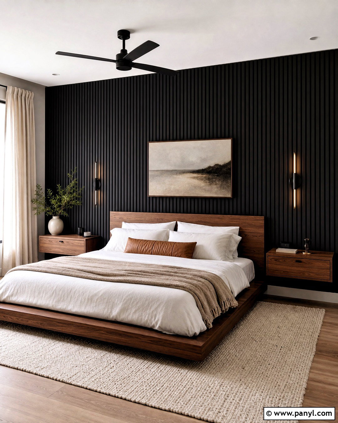 Black Wood Slat Accent Wall Bedroom - 20 dark accent wall bedroom ideas