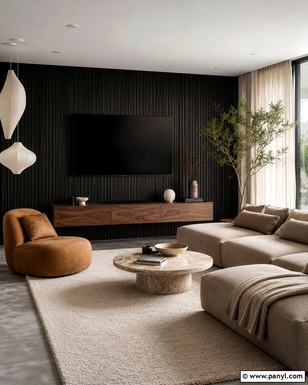Black Wood Slat Accent Wall - 20 Black Accent Wall Family Room Ideas