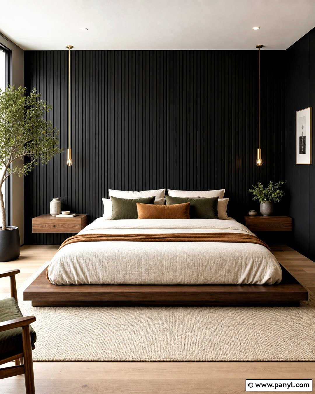 Black Wood Slat Bedroom - 20 black accent wall bedroom ideas