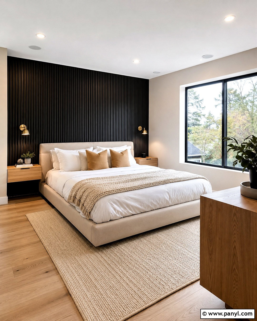 Black Wood Slat Feature Wall Bedroom - 20 dark feature wall bedroom ideas