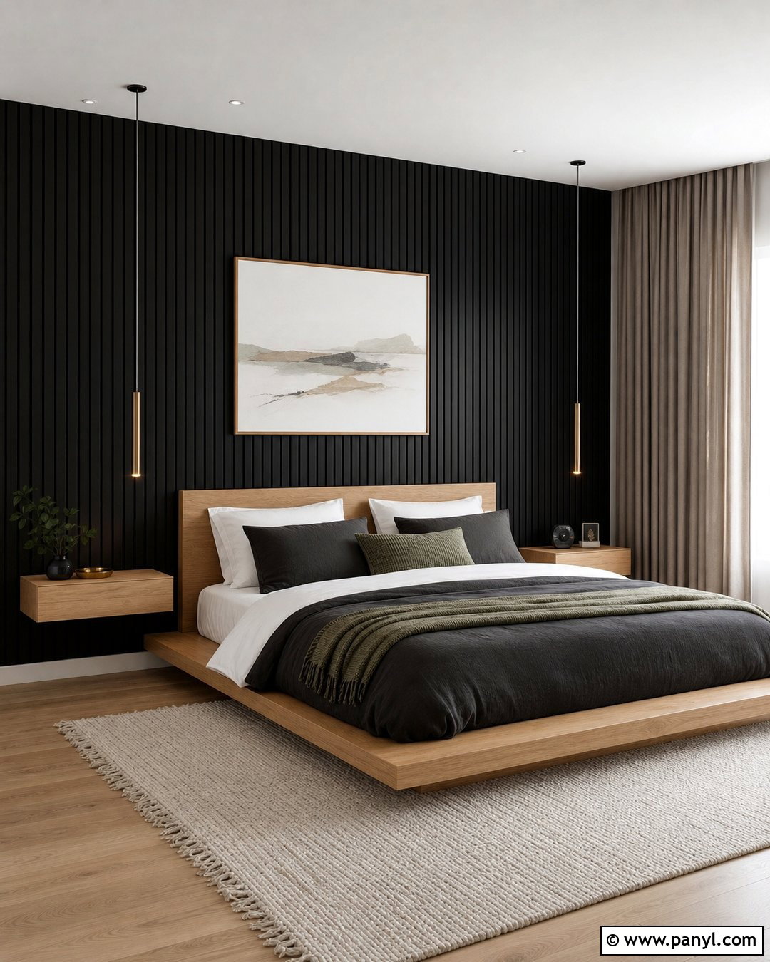 Black Wood Slat Feature Wall Bedroom - 35 black feature wall bedroom ideas