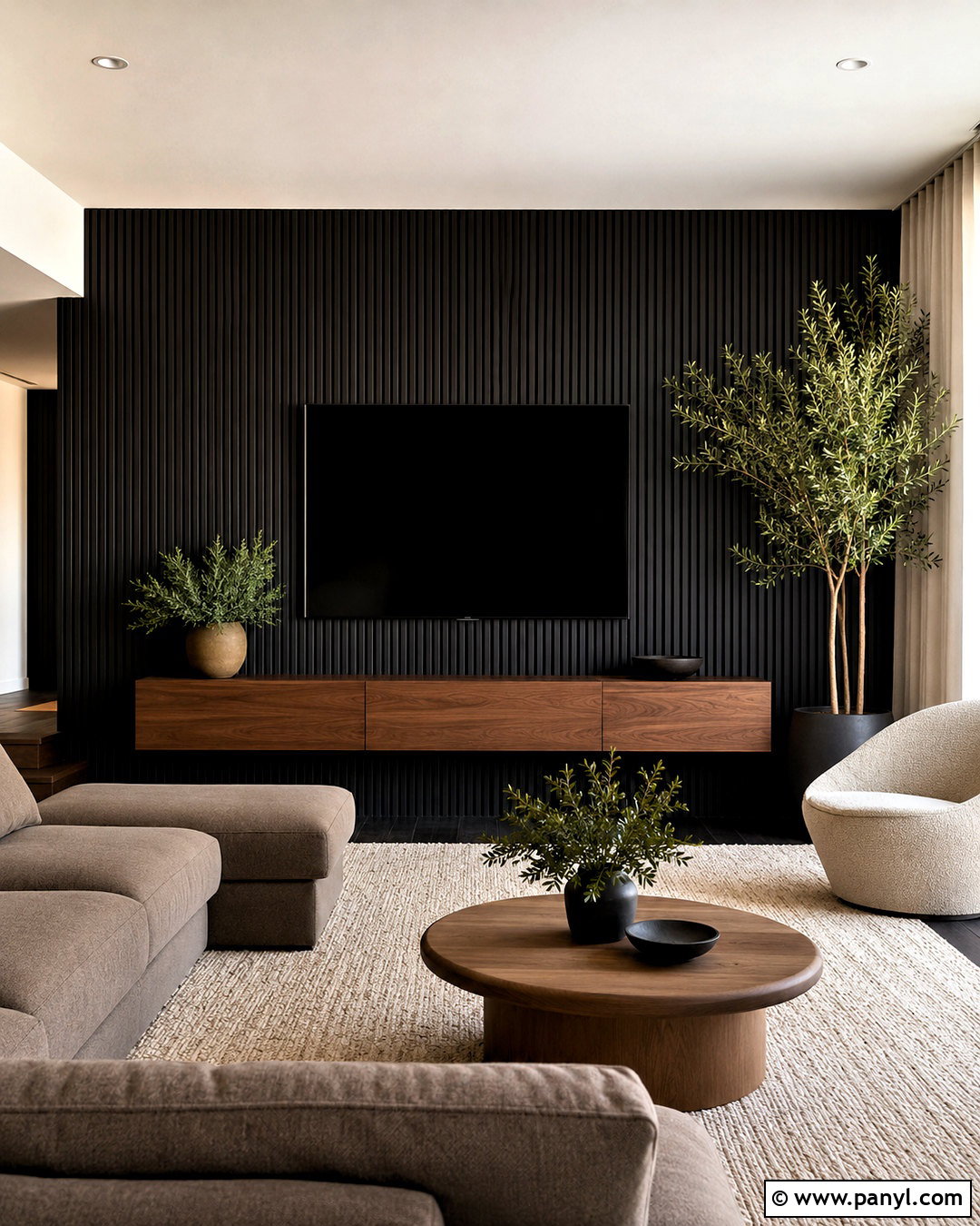 Black Wood Slat Living Room Wall - 20 black living room walls