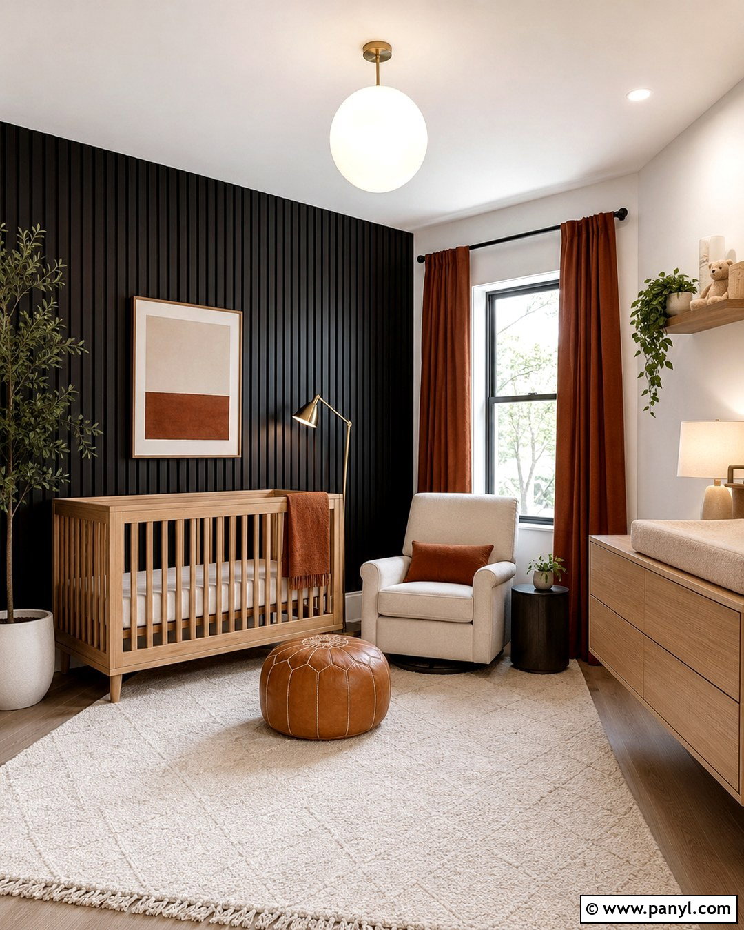 Black Wood Slat Nursery Wall - 20 Black Nursery Wall Ideas