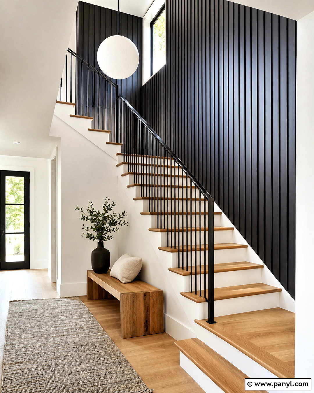 Black Wood Slat Staircase Wall - 20 black wood accent wall ideas