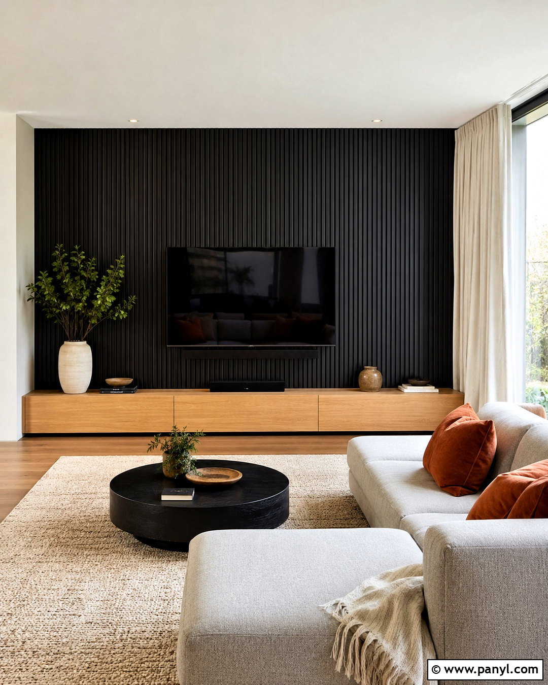 Black Wood Slat TV Wall - 20 black wood wall ideas